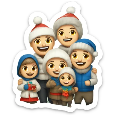 Happy Russian family celebrate new year  sticker