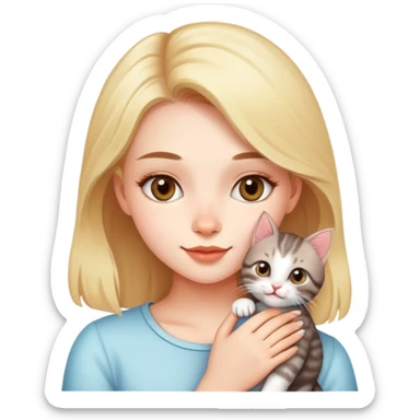 Beautiful girl celebrates birthday with kitten sticker