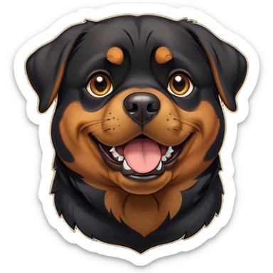 Cinematic Comical Rottweiler Portrait Emoji, Head tilted dramatically with an exaggeratedly amused or surprised expression, featuring a robust black coat with bold tan accents, wide, expressive brown eyes filled with exaggerated disbelief, Simplified yet hilariously expressive features, highly detailed, glowing with a slightly sassy glow, high shine, dramatic yet playful, stylized with an air of cheeky defiance, bright and endearing, soft glowing outline, capturing the essence of a spirited and over-the-top guardian, so meme-worthy it feels like it could side-eye its way into internet fame instantly! sticker