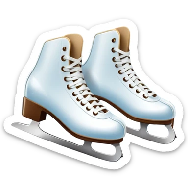 An icon showing In the background, twinkling lights, winter trees, and cheering spectators create a festive atmosphere. a pair of elegant ice skates gliding across a smooth, frozen rink with snowflakes in the air. Transparent background highlights the grace and charm of ice skating. sticker