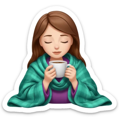 brown-haired white girl inside a blanket sipping coffee eyes closed sticker