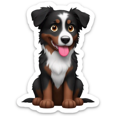 Small black australian shepherd dog with huge maroon heart sticker