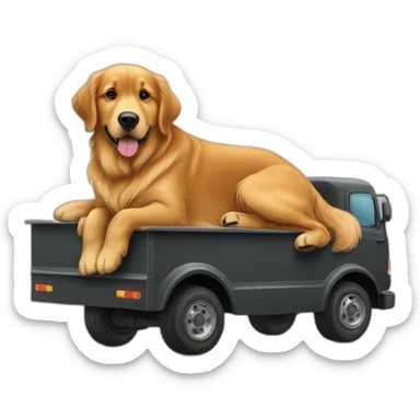 A Golden retriever hugging a rottweiller on a moving truck sticker