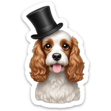 Cavalier spaniel poodle Maltese mix with a top hat sticker