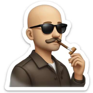 Andrew Tate, bald, small beard and mustache, sunglasses, smoking a tobacco cigar, Andrew Tate's appearance is serious sticker