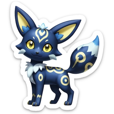 Shiny mExotic Colorfulj Excessive Mysterious Gothic Meowstic-Umbreon-Poochyena-Pokémon-Fakémon-hybrid-creature (full body) with pattern-markings with golden eyes sticker