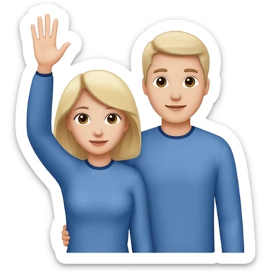 male and female couple seen from behind waving sticker