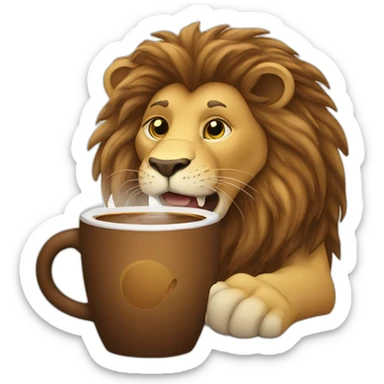 Lion drinking coffee sticker