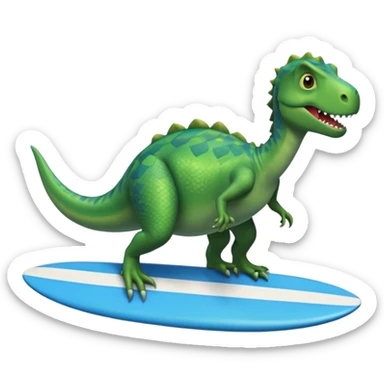 A dinosaur on a surfboard sticker