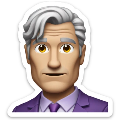 fully  body character, two-face, harvey dent, batman villian, right side of face purple, grey hair sticker