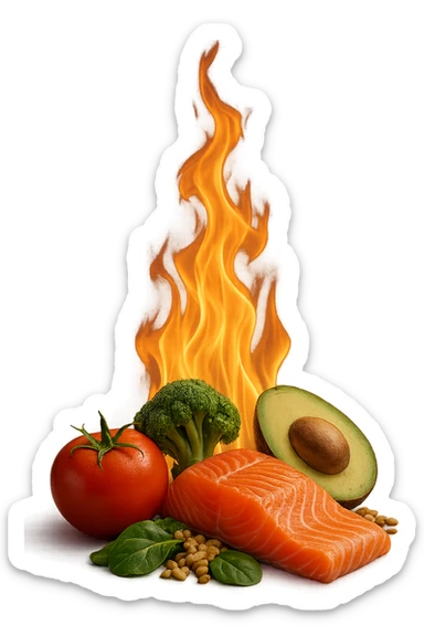 fiamma su cibo sano, metabolismo iperrealistico sticker