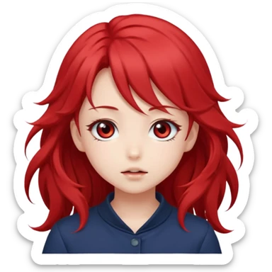 cute anime girl with ears, red blowing hair sticker