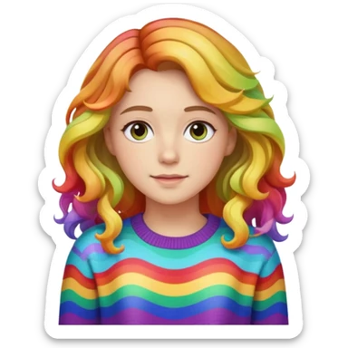 Lila renkli dalgalı saç beyaz tenrengi hafif çekik gözlü uzun kollu gökkuşağı swit sticker