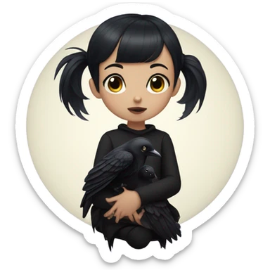 goth girl with black short hair and baby bangs with a black raven sitting on a shoulde  sticker
