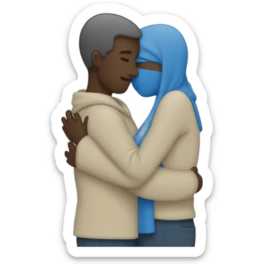 Two people hugging, shown as faceless blue forms on most platforms. Details of each person are not distinct and thus no options are available to customize the gender or skin tone of either individual. sticker