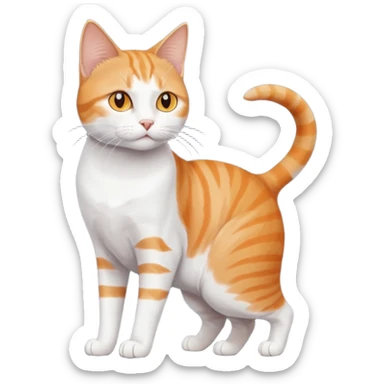 full body orange and white domestic shorthair slim cat with yellow/orange eyes and a white triangle pattern on his face playing sticker