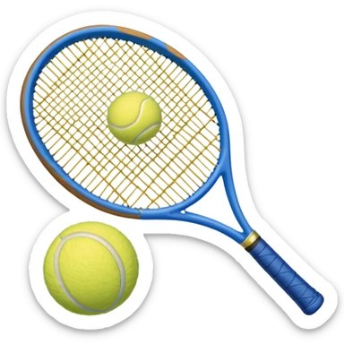 A blue tennis racket with a tennis ball next to it sticker