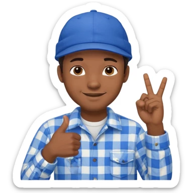 Emoji of a young man with dark hair, wearing a blue cap and a white flannel shirt, the young man is making a "like" gesture with his right hand sticker