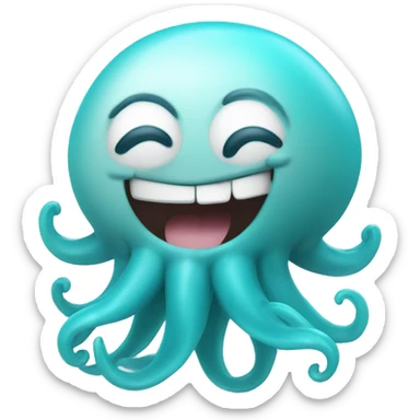 laughing emoji with a cyan squid on top sticker