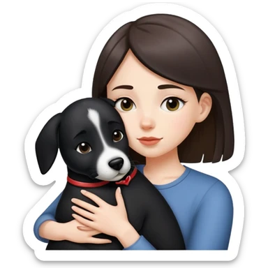 A white girl hugged a black Changmao dog with a little white on the corner of its mouth sticker