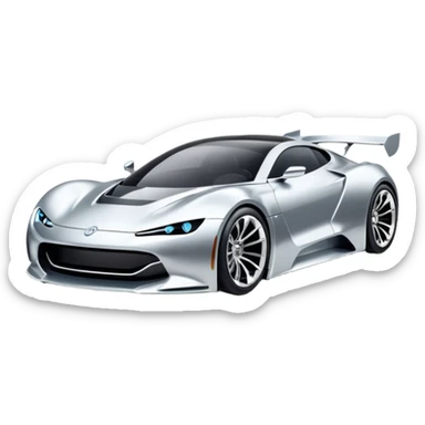 A low-profile futuristic car emoji made of polished silver chrome, wide body stance, smooth aerodynamic shape, glossy metallic surface, soft reflections, luxury swag aesthetic, minimal details, iOS emoji style, centered on clean white background, studio lighting sticker
