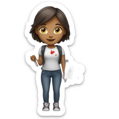 Girl who carry a card with a Canadian flag  sticker