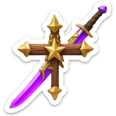 A mix Wood and Golden neon purple star with a Sword sticker
