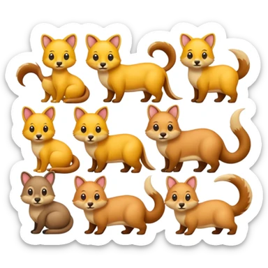 Find the different emoji challenge.
Use animal emojis with no visible facial expressions.
Focus on body shape, tail, ear, or color differences.
Minimal background.
Hard difficulty. sticker