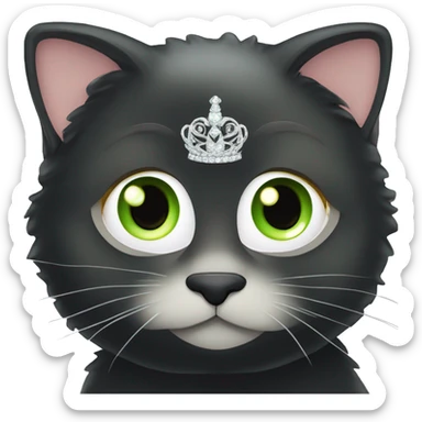 black tortoiseshell cat with green eyes, wearing princess tiara  sticker