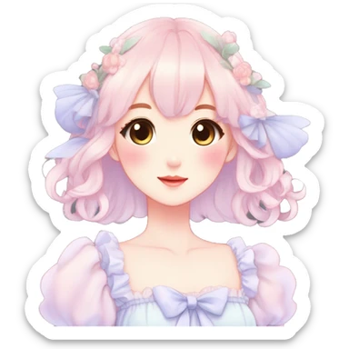 Gorgeous pastel anime style lady with blushing face and a dress cottagecore fairycore  Kawaii anime colorful pearly romantic simplistic aesthetic trending style sticker