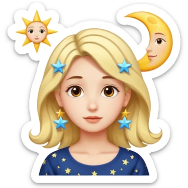 An Emoji of girl, who can be described by three words: sun, moo, star sticker