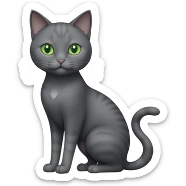 full body view of beautiful female solid dark grey cat with green eyes, grey face, white toes/paws and white patch on her chest sticker