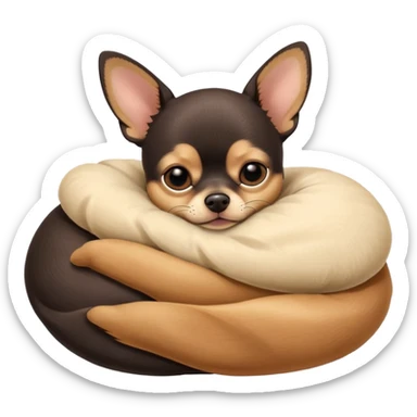A high-resolution photo-realistic digital illustration of a cute black and tan chihuahua with big eyes shut sleeping lazily. sticker