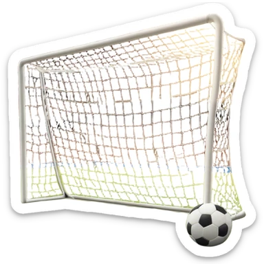 Cinematic Realistic image of a soccer goal net with intricately detailed mesh textures and subtle signs of wear, set against a dynamic, sunlit stadium backdrop that emphasizes its iconic presence in the game sticker