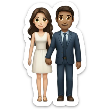 a dark-haired man with brown eyes and a girl with brown hair and blue eyes are holding hands sticker