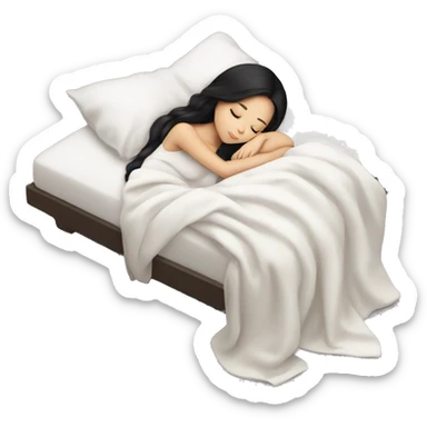 asian cute girl with long beauty black hair sleeping with white blanket and pillow sticker