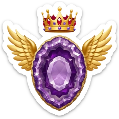 Big amethyst geode with red rubby dots award-in-frame-decorated-with-big-golden-angel--wings and crown sticker