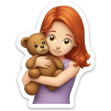 Red hair girl hugging a teddy bear sticker