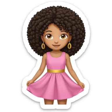 Create a black chibi girl with long afro hair and beautiful gold eyes with a smile sticker