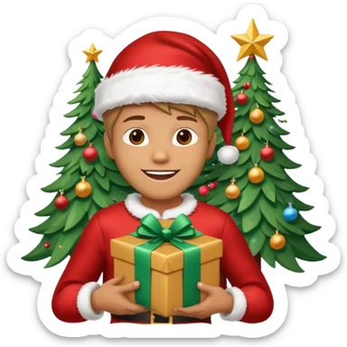create a realistic emoji of a packaging woker under a christmas tree sticker