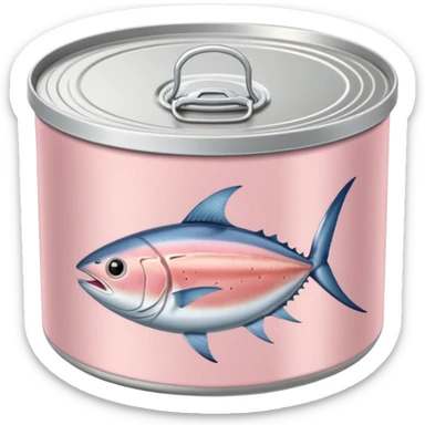 round can of tuna, metallic, closed or opened, tuna inside light pink to beige, moist and flaky, pull-tab lid, blank label in neutral tones, no text, 3D clean style, transparent background sticker