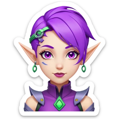 cyberpunk elf girl with purple hair winking sticker