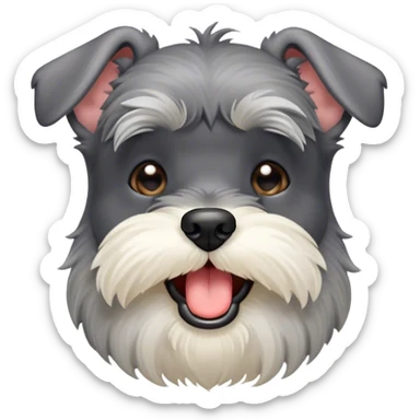 Cinematic Cute Yawning Miniature Schnauzer Portrait Emoji, Head cocked with a wide, adorable yawn and droopy, charming eyes, featuring a neatly trimmed, lovable salt-and-pepper fur, simplified yet irresistibly cute, highly detailed, glowing with a warm, relaxed radiance, high shine, exuding a sleepy yet spirited charm, styled with a soft, cozy glowing outline, capturing the essence of a Miniature Schnauzer mid-yawn, radiating pure, drowsy cuteness! sticker