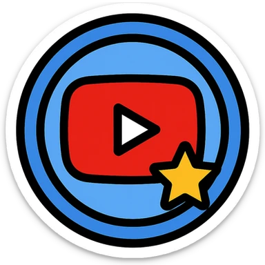 YouTube subscriber Discord role icon with round frame, YouTube logo and a star, bright and eye-catching sticker