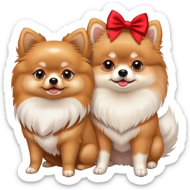 White Pomeranian and red Pomeranian with bow sticker