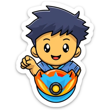 happy kid launching a beyblade, joyful expression sticker