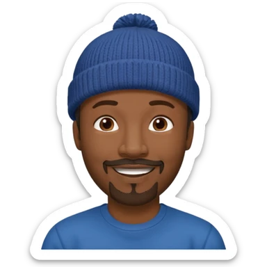 Middle-aged black man, goatee, wearing beanie sticker