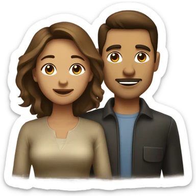 Un homme et une femme au cheveux brun foncé avec leur HUSKY beige doré sticker