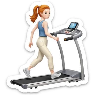 Ginger girl walking on walking pad treadmill cream pants sticker