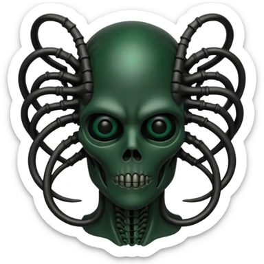 HR giger, wires, dark green, black flesh, head. dark black bones and skin sticker